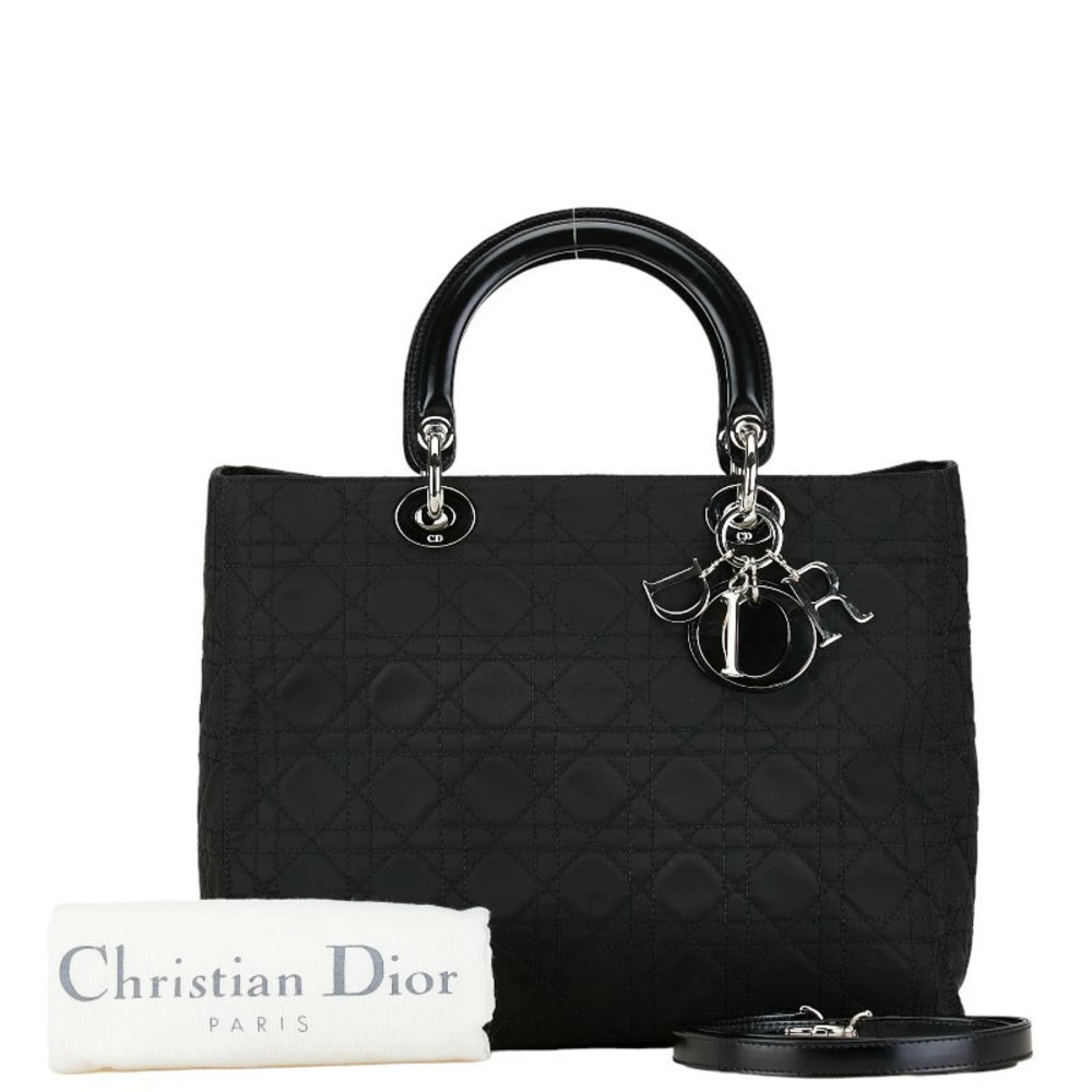 Dior Cannage Lady Handbag Shoulder Bag Black Leather